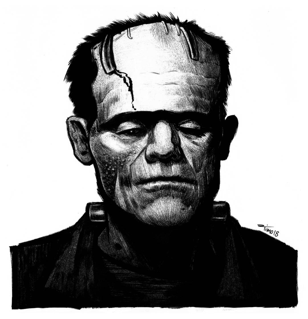 Frankensteins monster boris karloff Illustration ink halftone screentone deleter