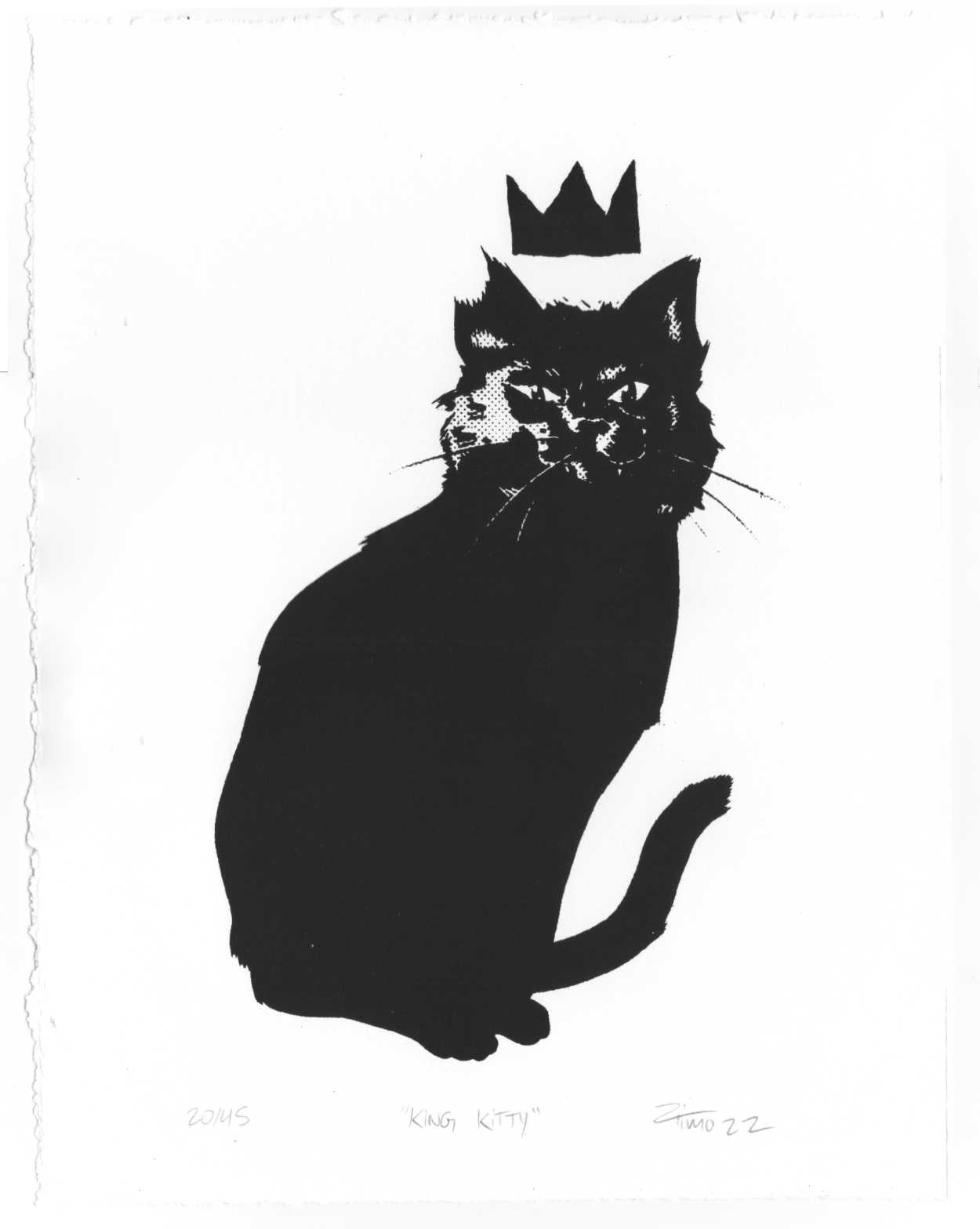 black cat kitty king illustration inked with pentel brush pen screentone
